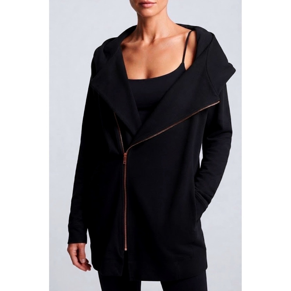 Carbon38 Asymmetrical Zip Oversized Hoodie Black w/ Rose Gold Hardware